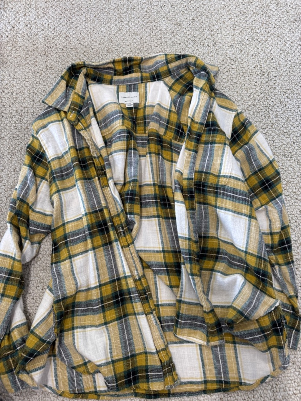 American Eagle Outfitters Yellow Green Plaid Button-Down Shirt
